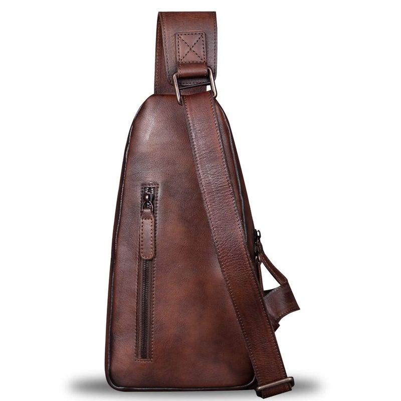 IVTG Genuine Leather Sling Bag for Men Chest Shoulder Crossbody Hiking Backpack Vintage Handmade Daypack (Coffee) - Image 3